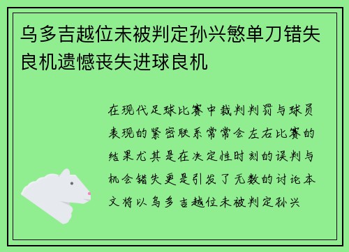乌多吉越位未被判定孙兴慜单刀错失良机遗憾丧失进球良机