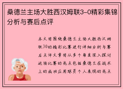 桑德兰主场大胜西汉姆联3-0精彩集锦分析与赛后点评
